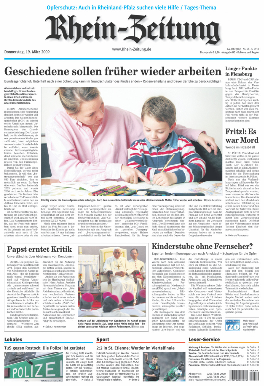 Rhein-Zeitung Koblenz & Region vom Donnerstag, 19.03.2009
