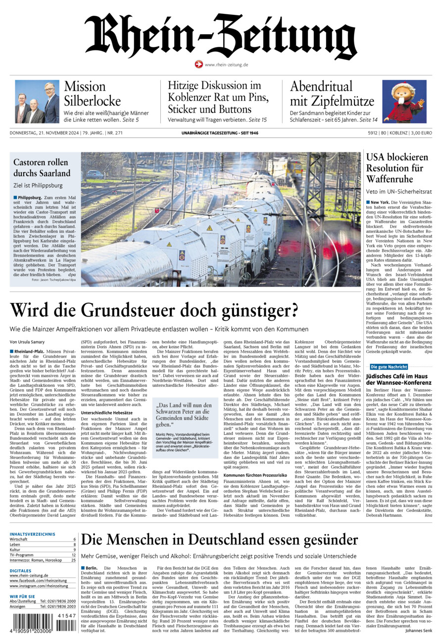 Rhein-Zeitung Koblenz & Region vom Donnerstag, 21.11.2024