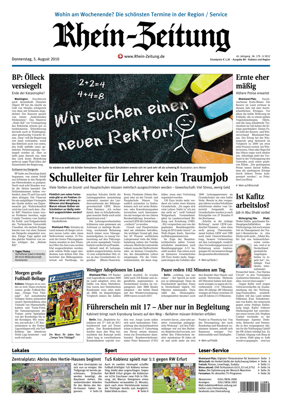Rhein-Zeitung Koblenz & Region vom Donnerstag, 05.08.2010