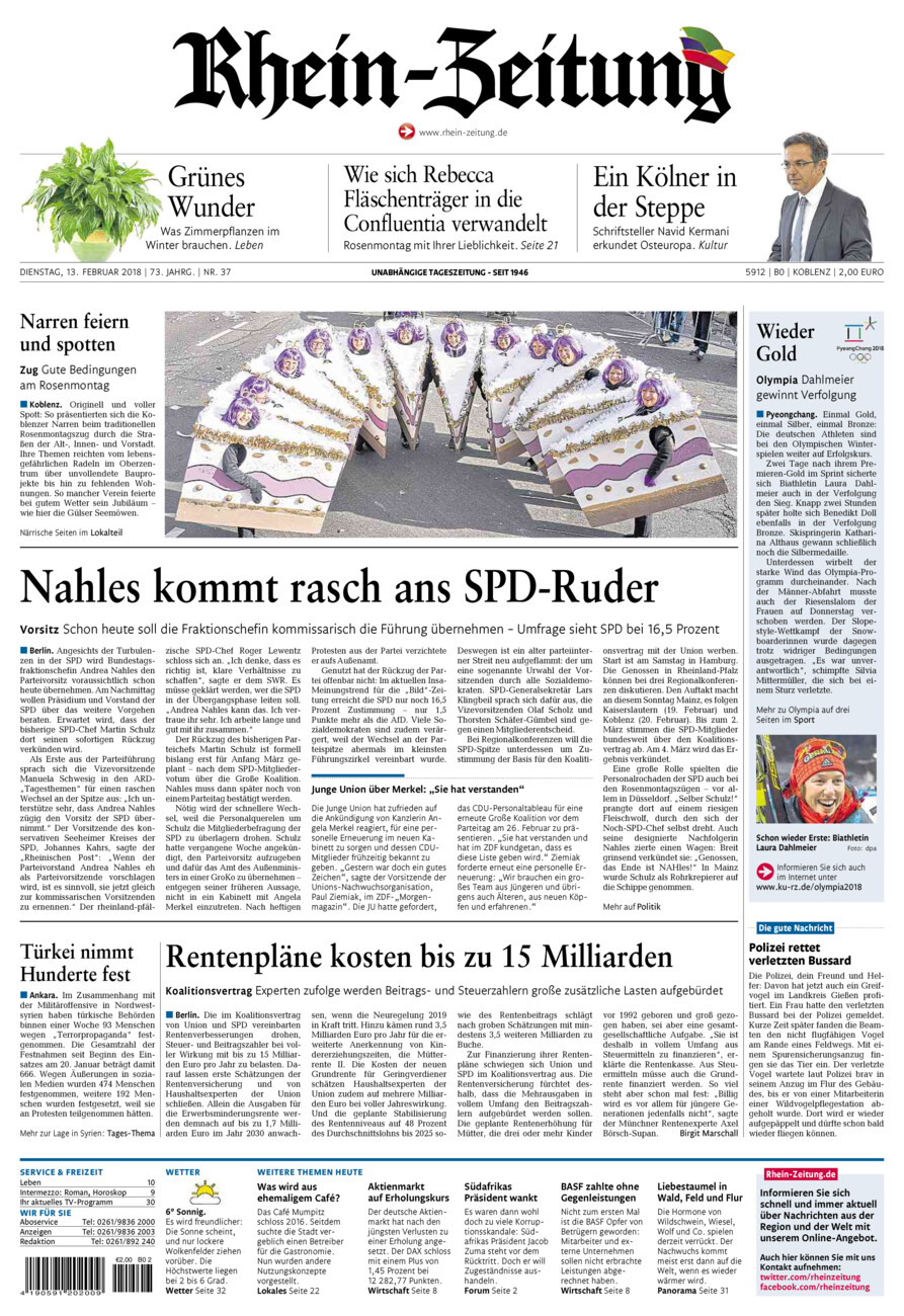 Rhein-Zeitung Koblenz & Region vom Dienstag, 13.02.2018