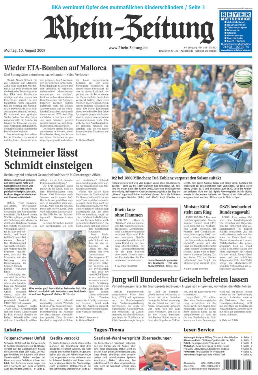 Rhein-Zeitung Koblenz & Region vom Montag, 10.08.2009