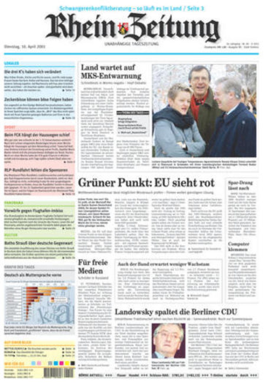 Rhein-Zeitung Koblenz & Region vom Dienstag, 10.04.2001