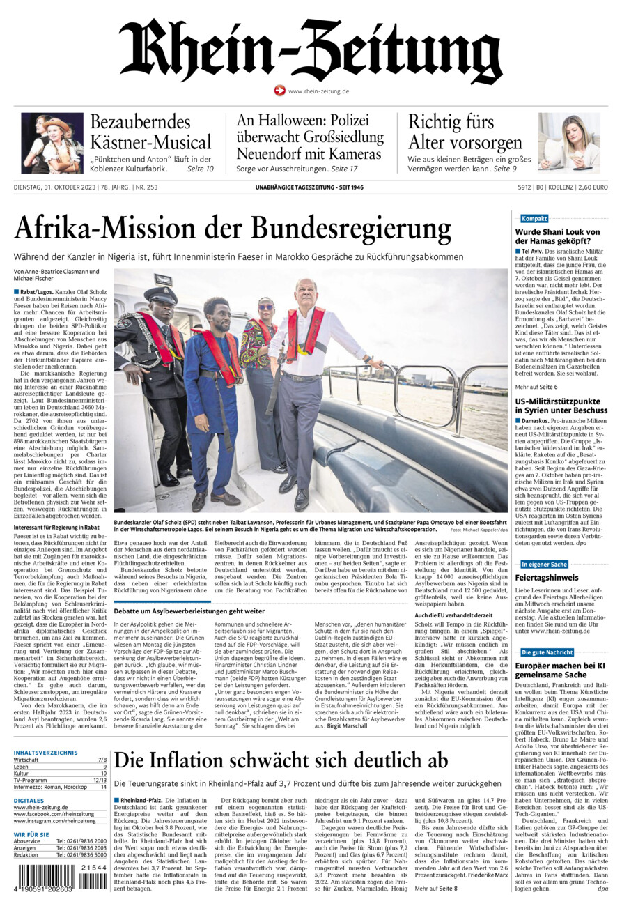 Rhein-Zeitung Koblenz & Region vom Dienstag, 31.10.2023
