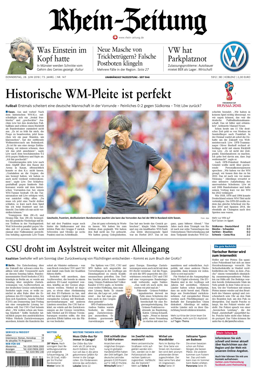 Rhein-Zeitung Koblenz & Region vom Donnerstag, 28.06.2018