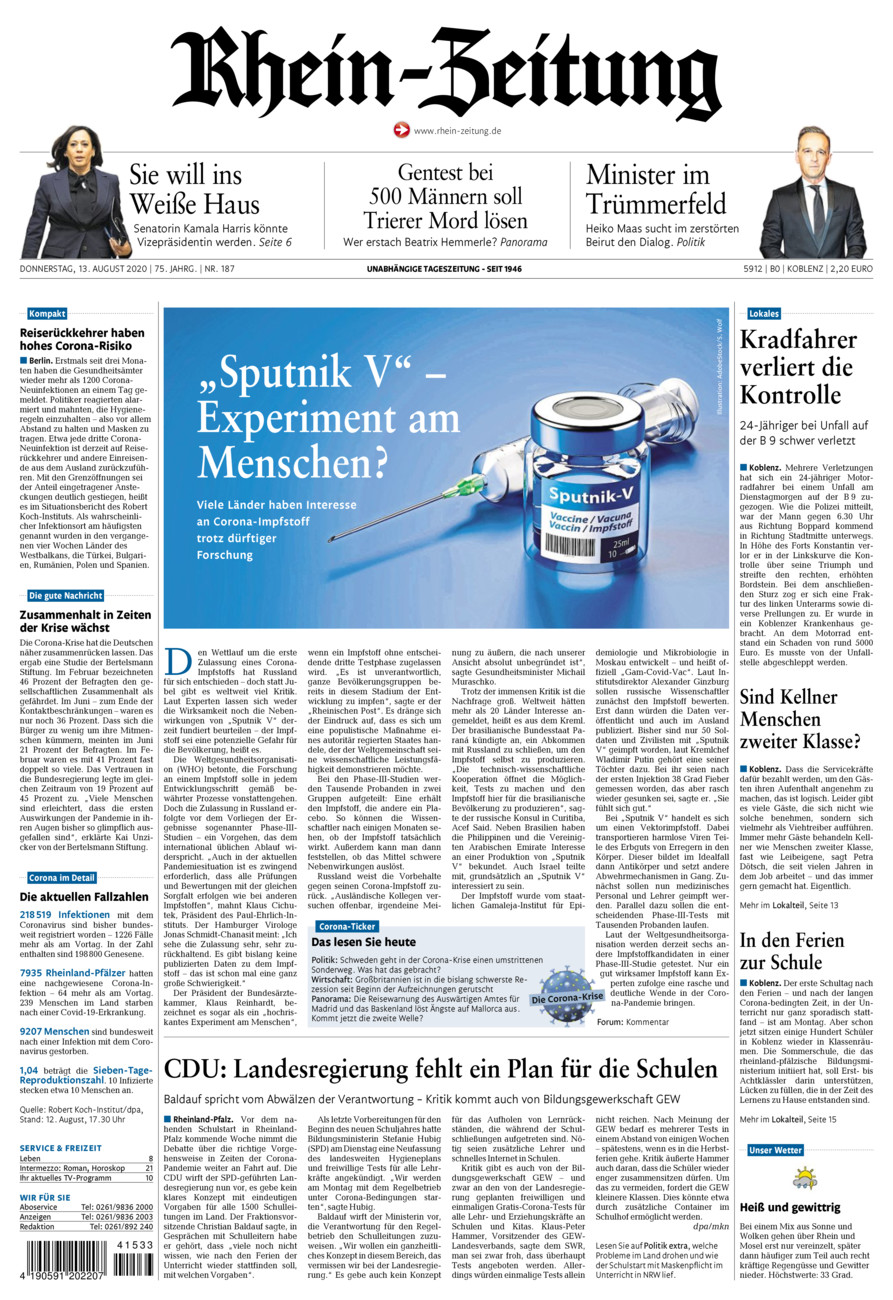 Rhein-Zeitung Koblenz & Region vom Donnerstag, 13.08.2020
