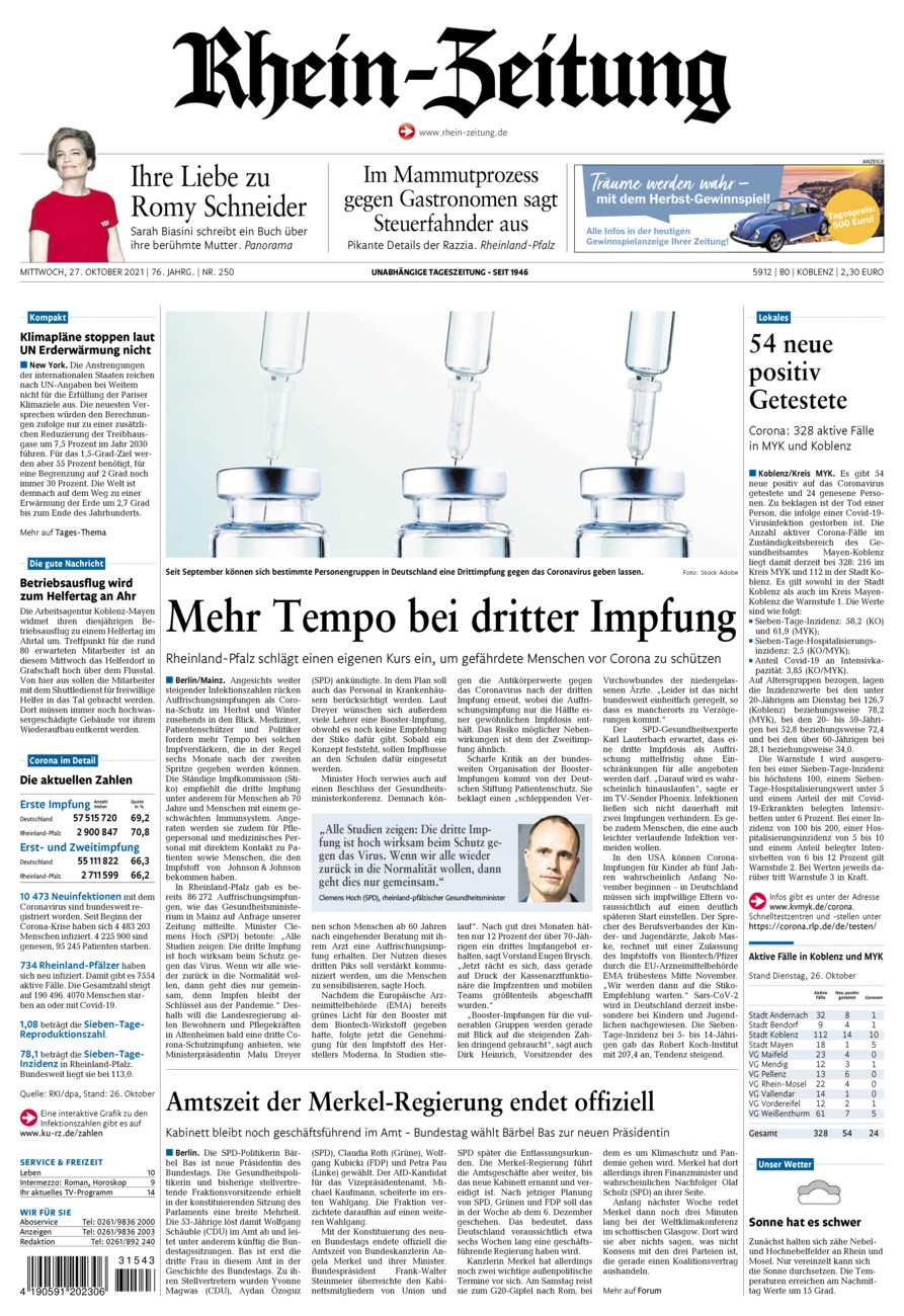 Rhein-Zeitung Koblenz & Region vom Mittwoch, 27.10.2021