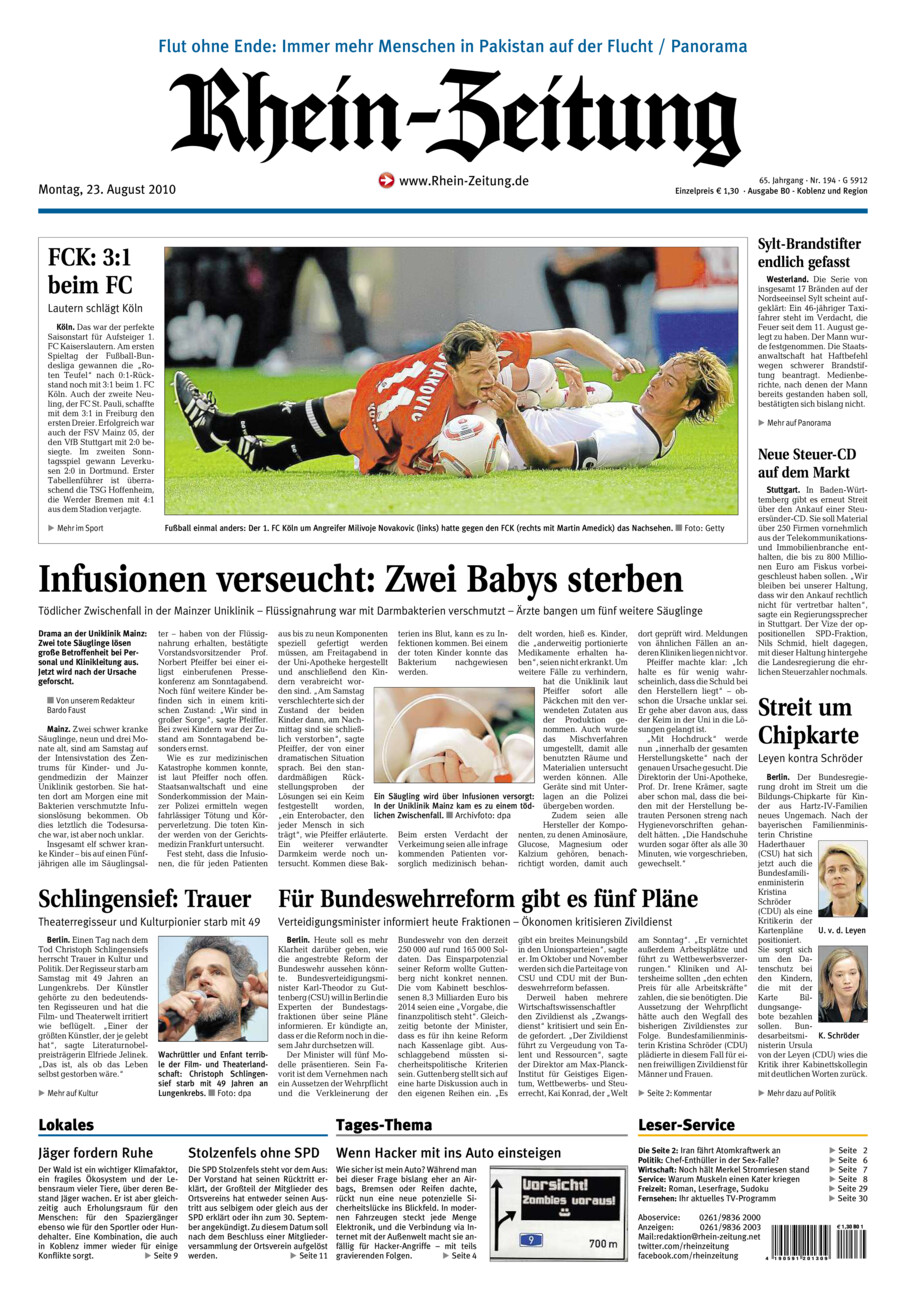 Rhein-Zeitung Koblenz & Region vom Montag, 23.08.2010