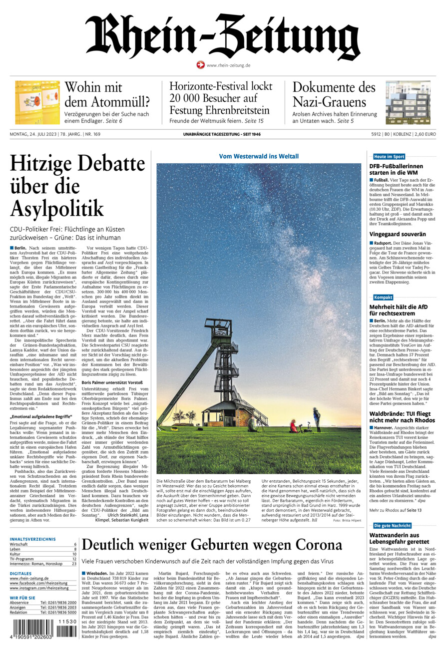 Rhein-Zeitung Koblenz & Region vom Montag, 24.07.2023