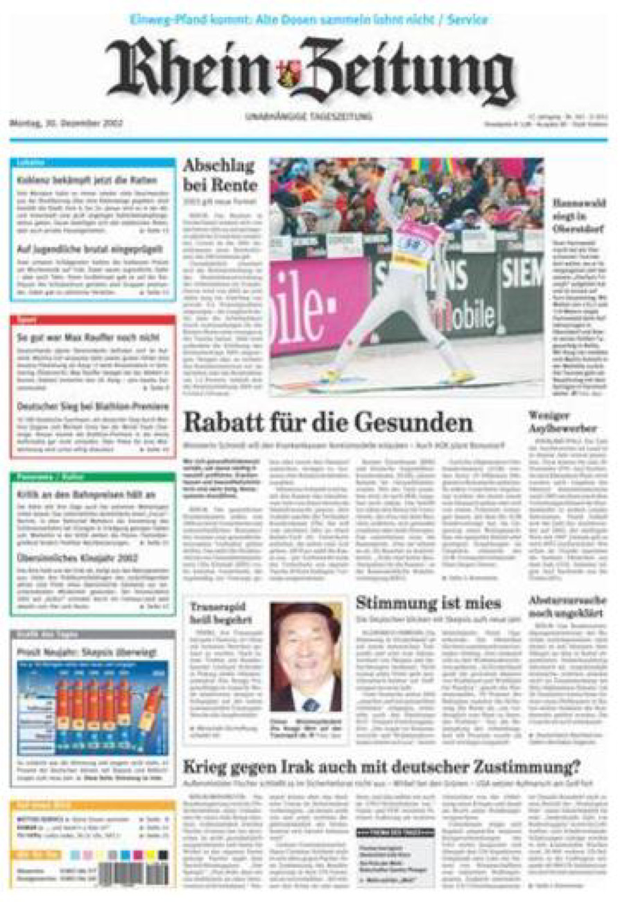 Rhein-Zeitung Koblenz & Region vom Montag, 30.12.2002