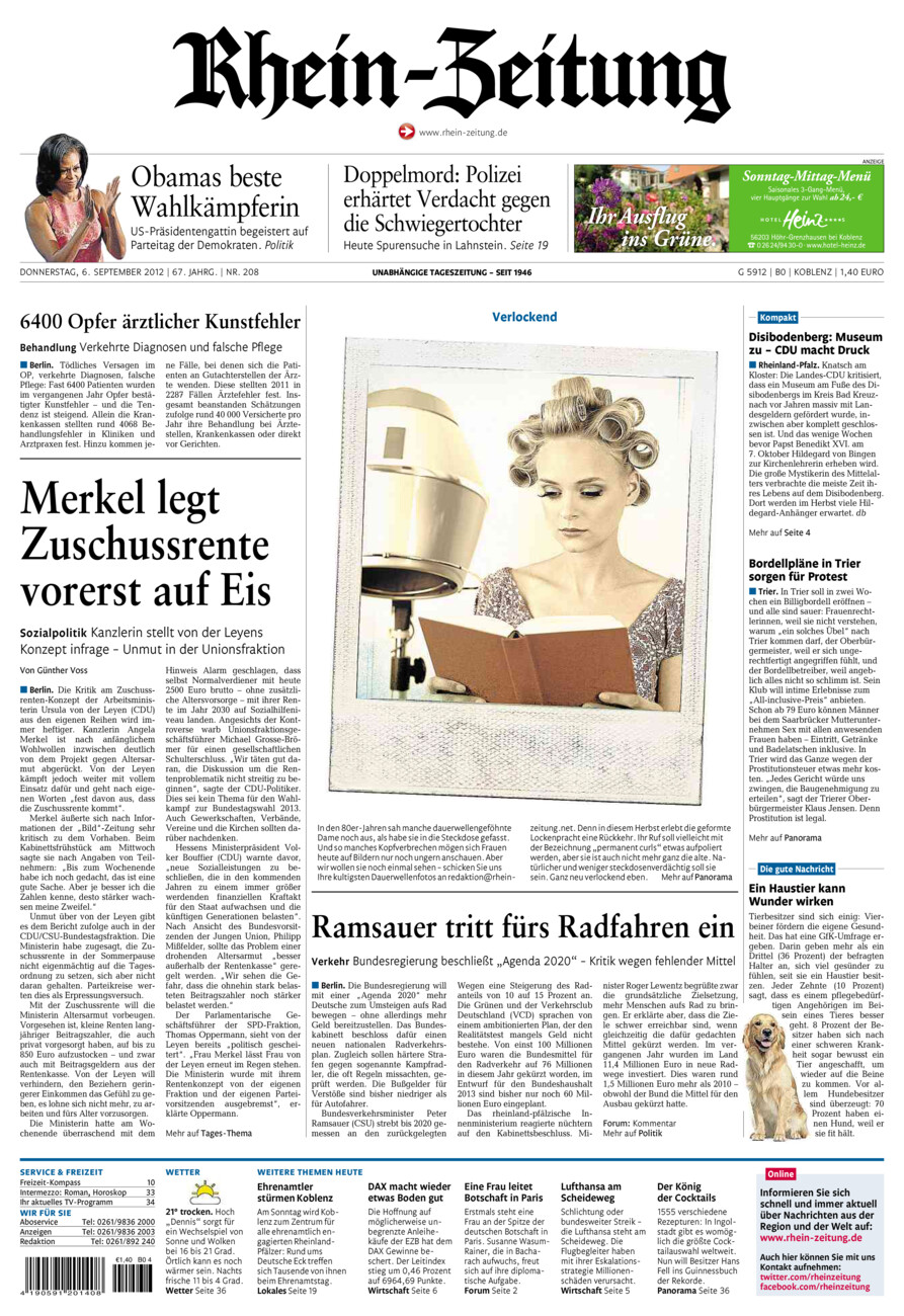 Rhein-Zeitung Koblenz & Region vom Donnerstag, 06.09.2012