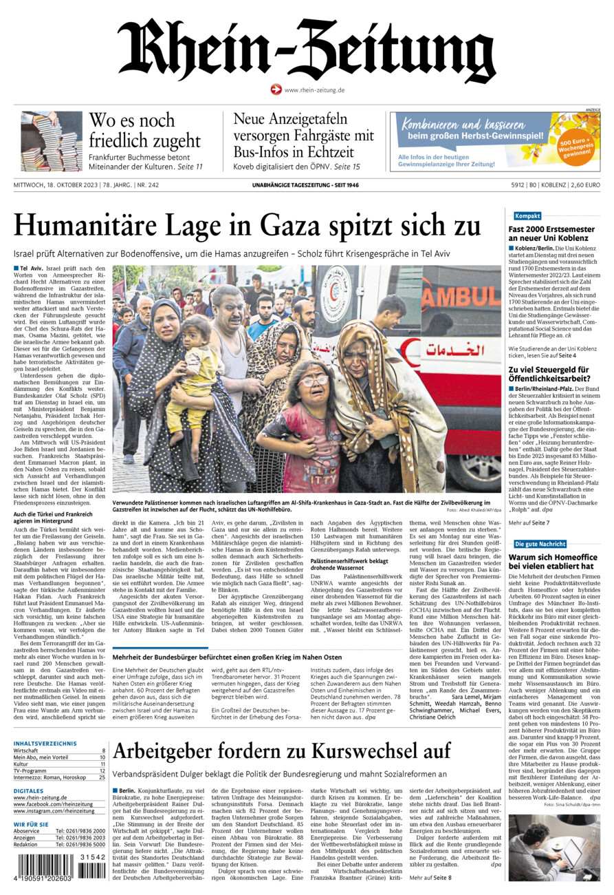 Rhein-Zeitung Koblenz & Region vom Mittwoch, 18.10.2023