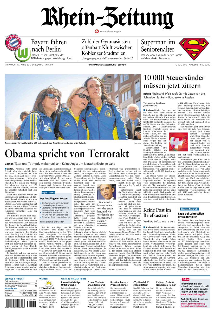 Rhein-Zeitung Koblenz & Region vom Mittwoch, 17.04.2013