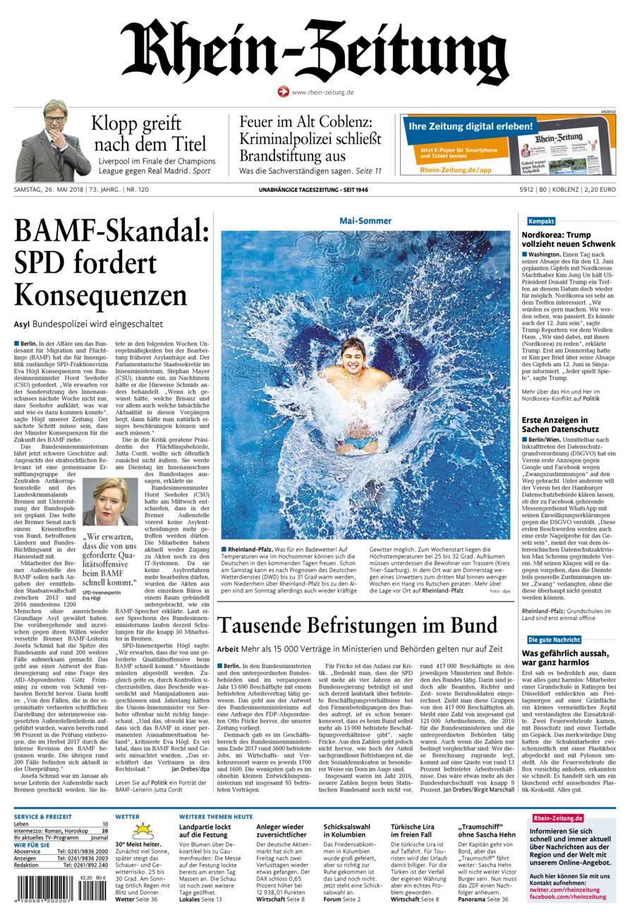 Rhein-Zeitung Koblenz & Region vom Samstag, 26.05.2018