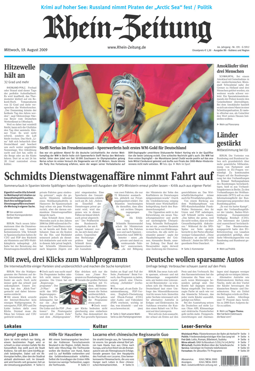 Rhein-Zeitung Koblenz & Region vom Mittwoch, 19.08.2009