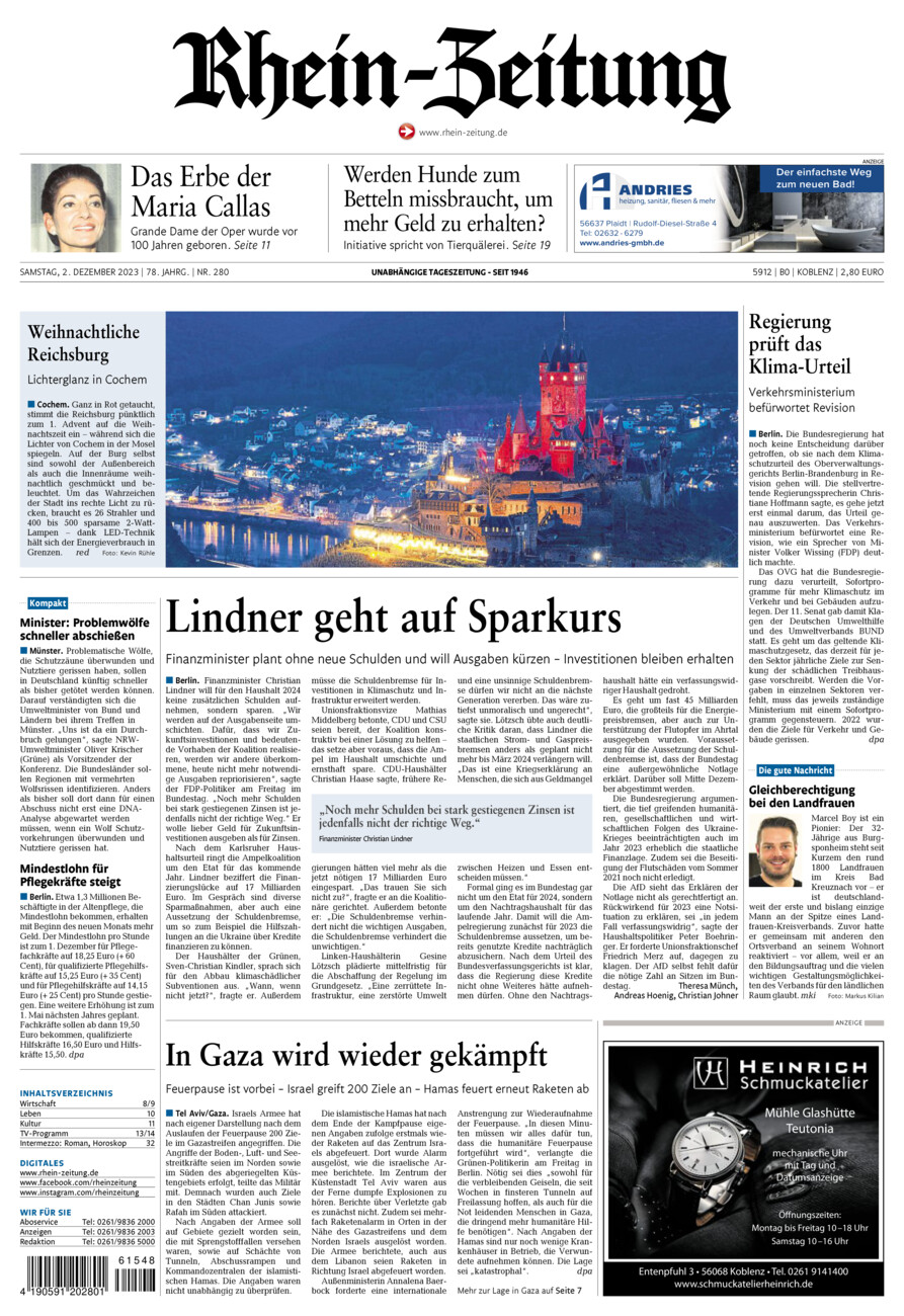 Rhein-Zeitung Koblenz & Region vom Samstag, 02.12.2023