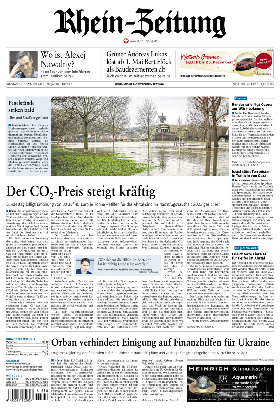 Rhein-Zeitung Koblenz & Region vom Samstag, 16.12.2023