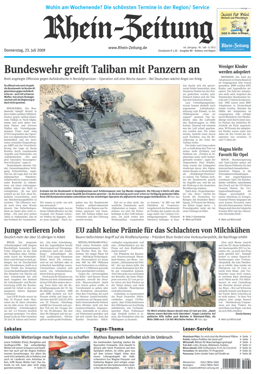 Rhein-Zeitung Koblenz & Region vom Donnerstag, 23.07.2009