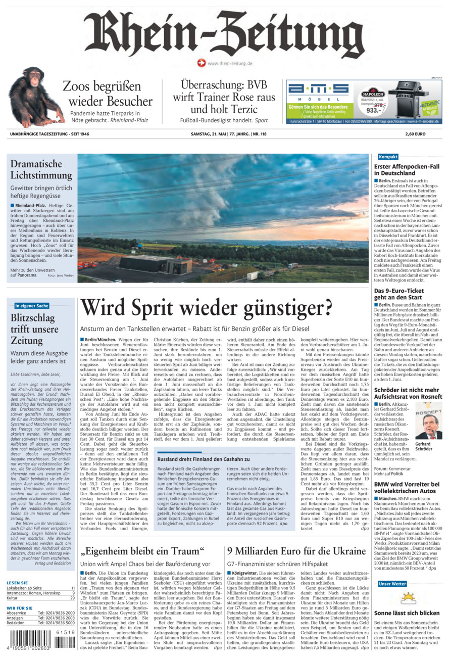 Rhein-Zeitung Koblenz & Region vom Samstag, 21.05.2022