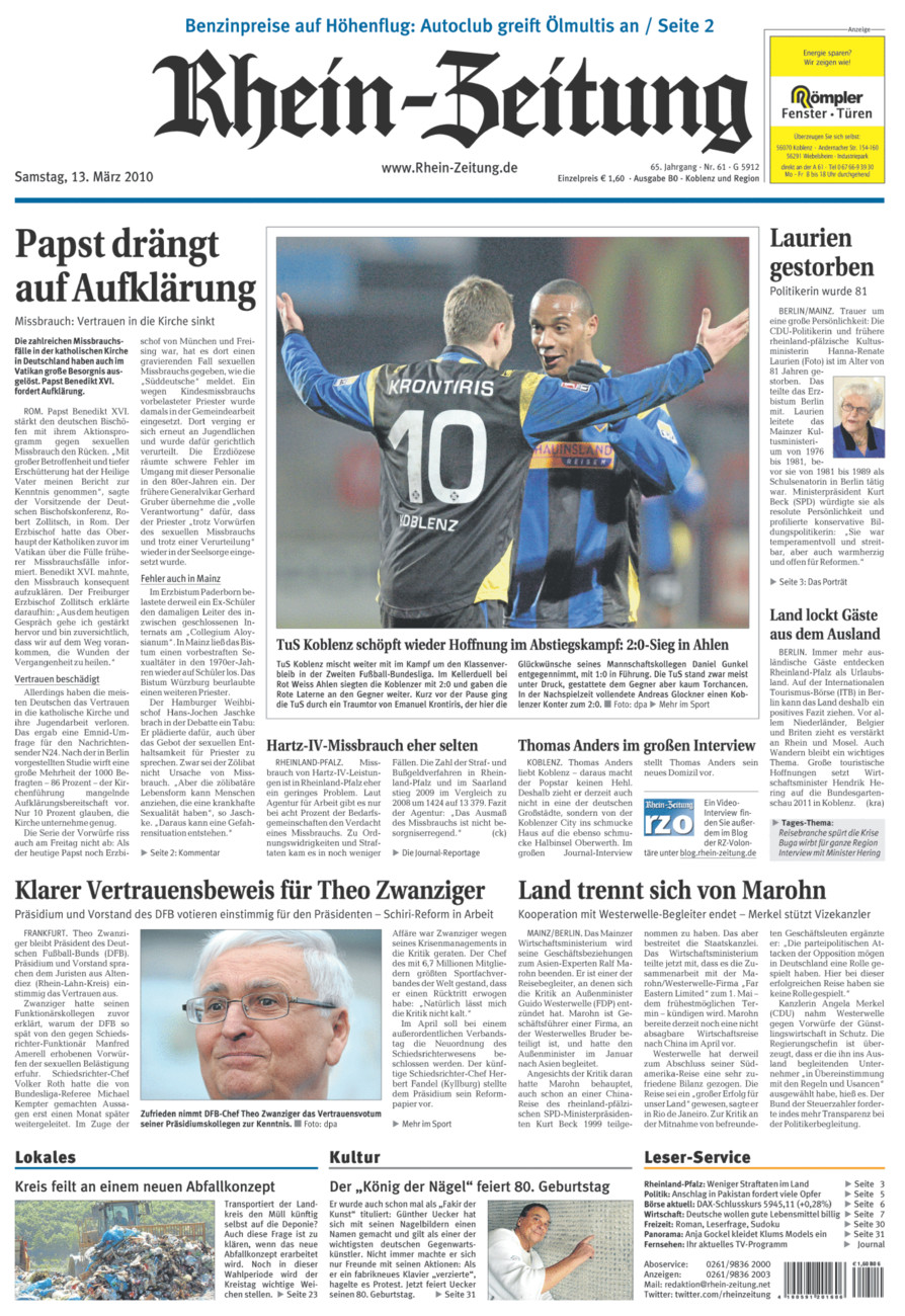 Rhein-Zeitung Koblenz & Region vom Samstag, 13.03.2010