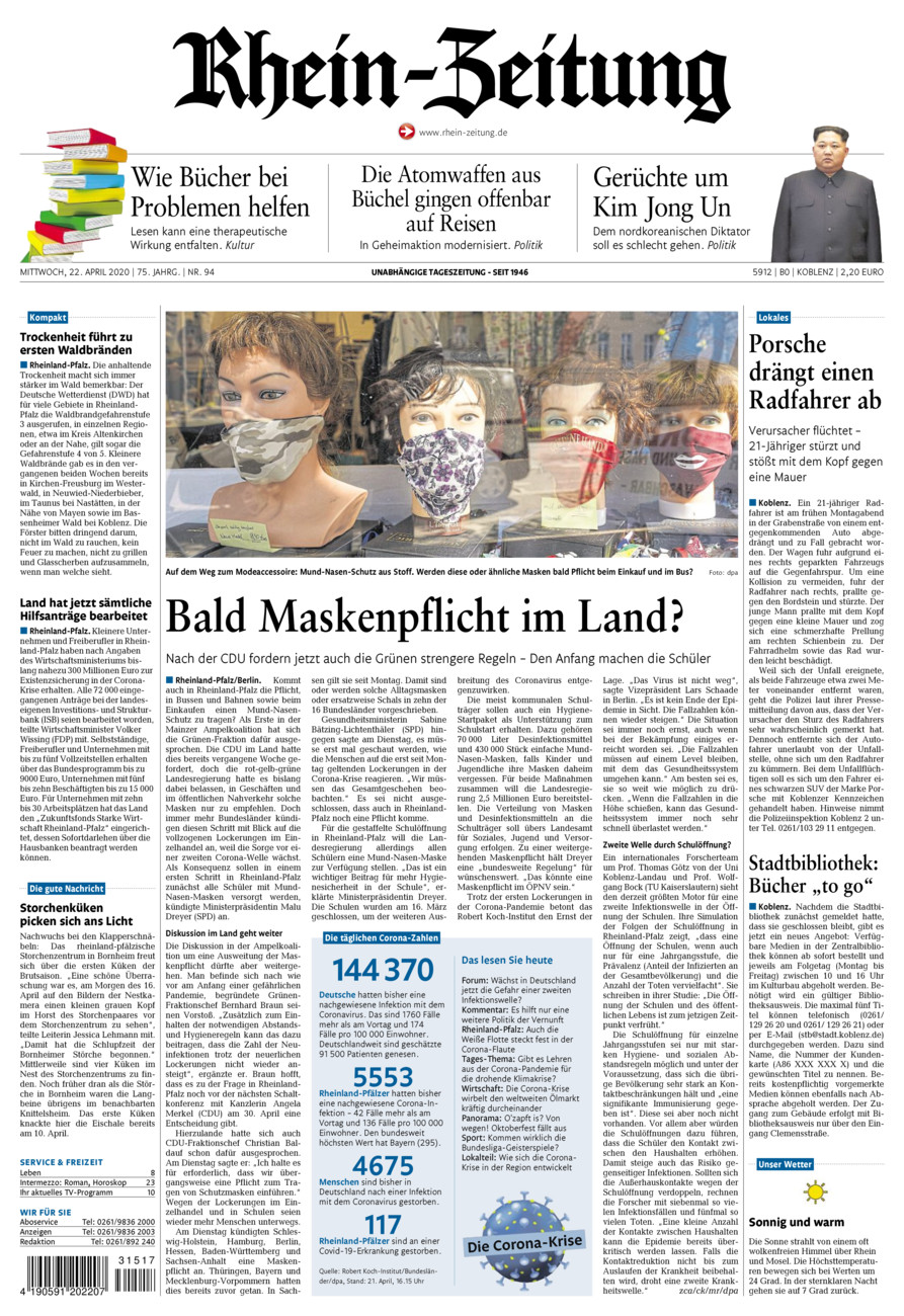 Rhein-Zeitung Koblenz & Region vom Mittwoch, 22.04.2020