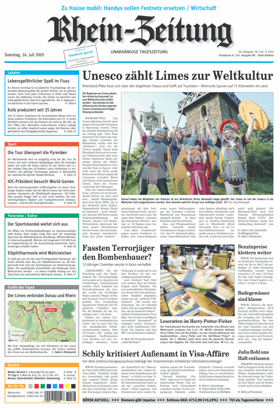 Rhein-Zeitung Koblenz & Region vom Samstag, 16.07.2005