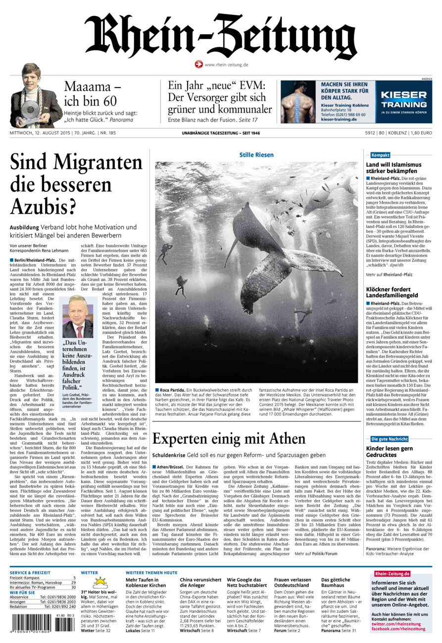 Rhein-Zeitung Koblenz & Region vom Mittwoch, 12.08.2015