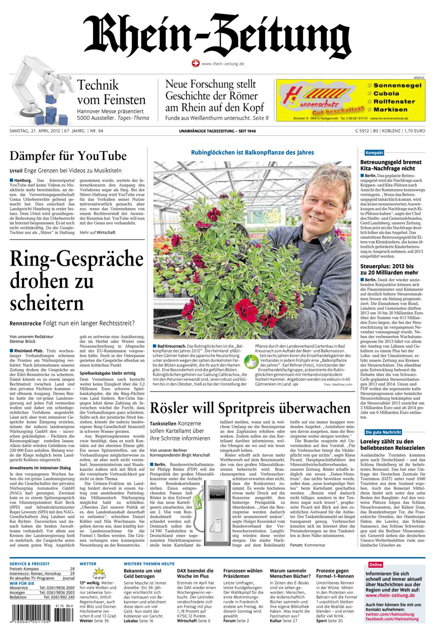 Rhein-Zeitung Koblenz & Region vom Samstag, 21.04.2012