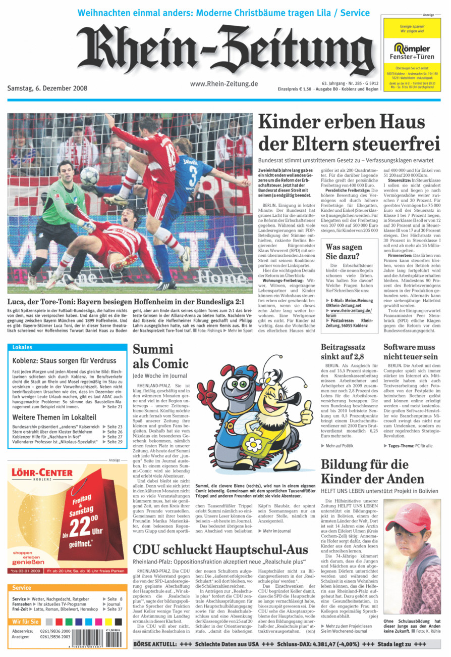 Rhein-Zeitung Koblenz & Region vom Samstag, 06.12.2008