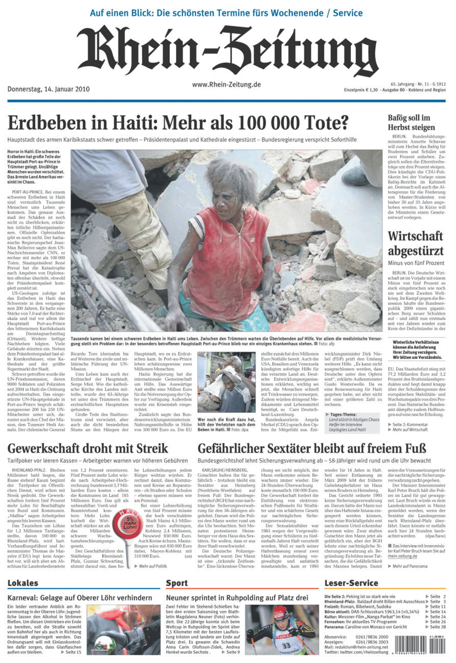 Rhein-Zeitung Koblenz & Region vom Donnerstag, 14.01.2010