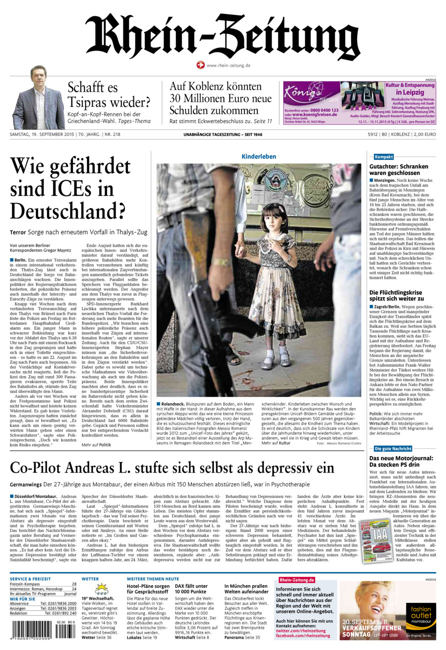 Rhein-Zeitung Koblenz & Region vom Samstag, 19.09.2015