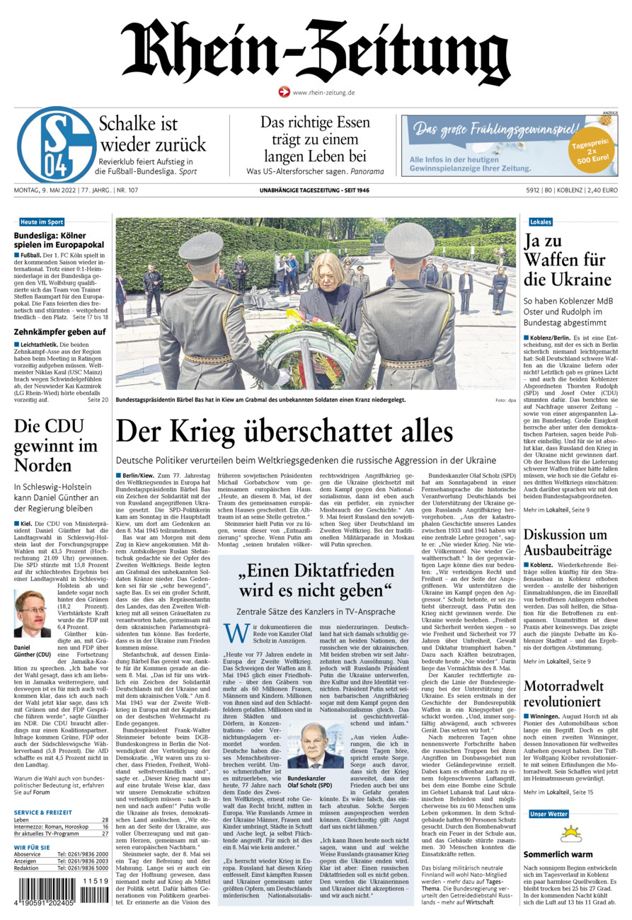 Rhein-Zeitung Koblenz & Region vom Montag, 09.05.2022