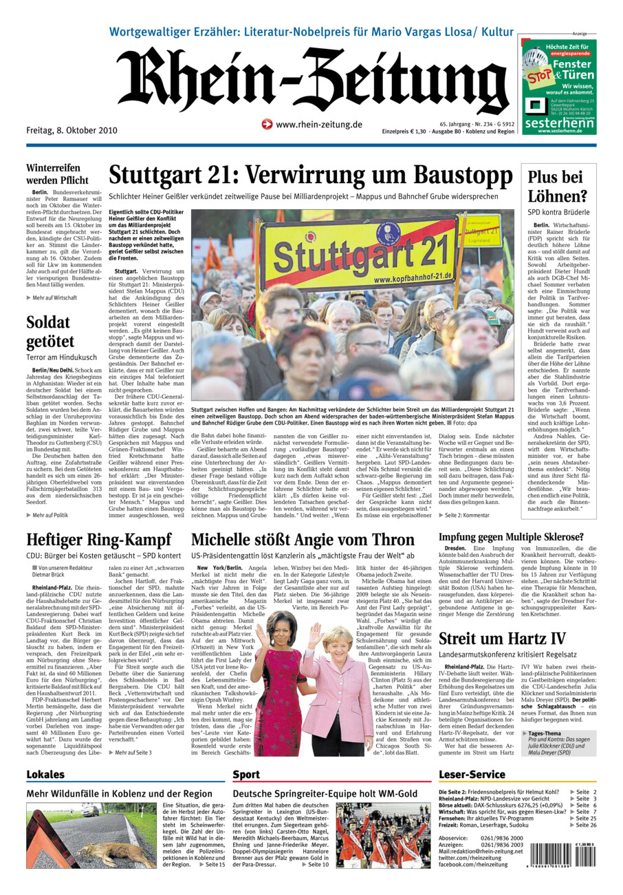 Rhein-Zeitung Koblenz & Region vom Freitag, 08.10.2010