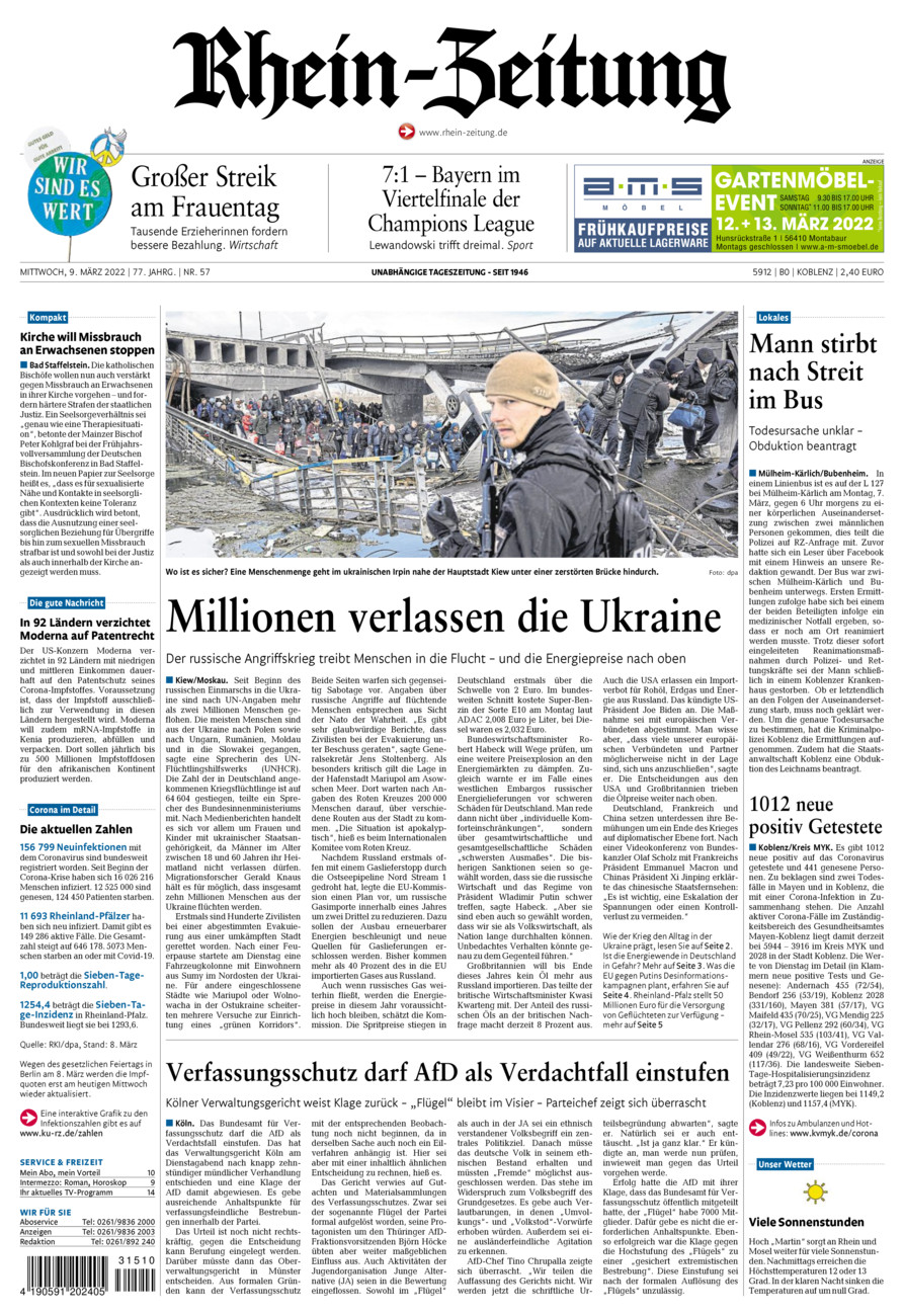 Rhein-Zeitung Koblenz & Region vom Mittwoch, 09.03.2022