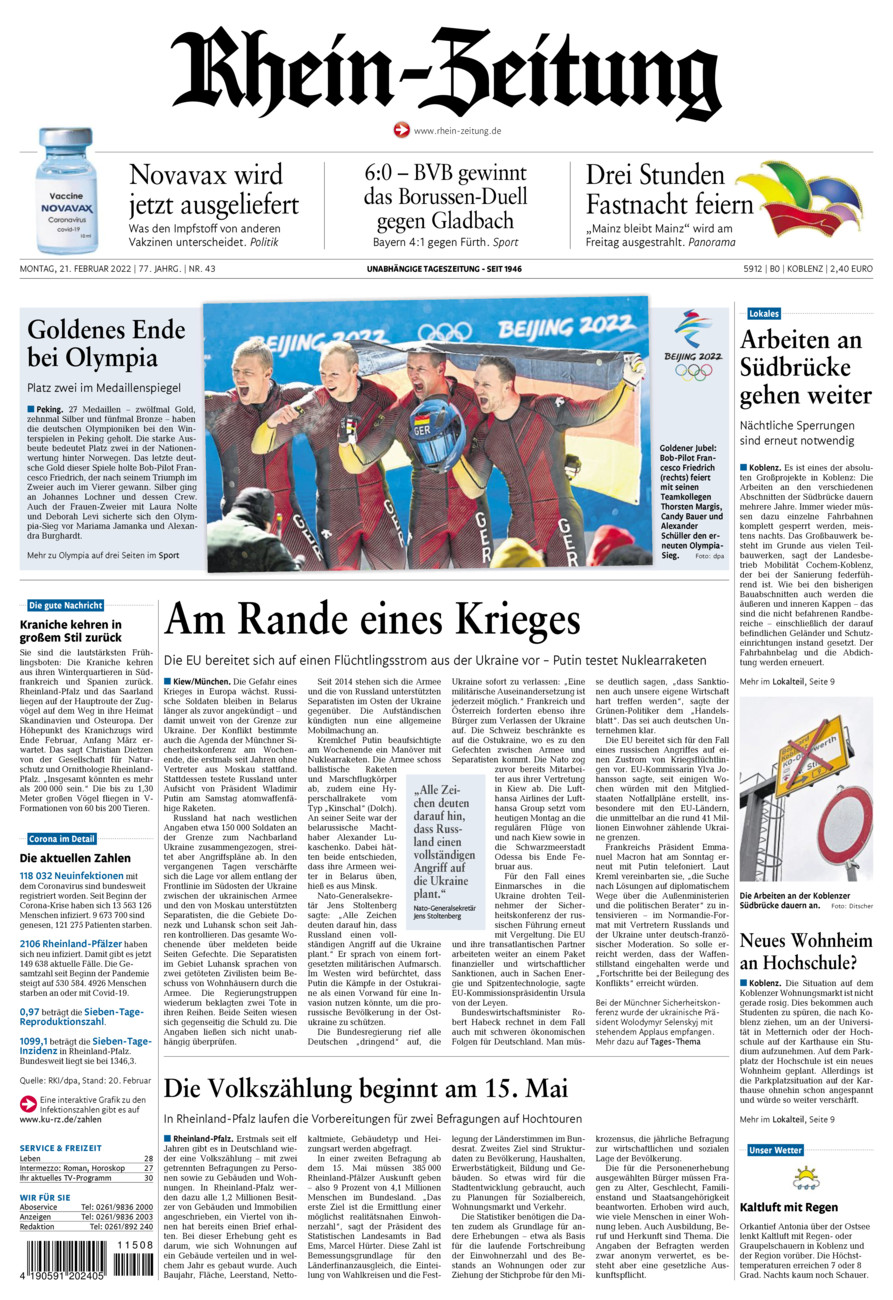 Rhein-Zeitung Koblenz & Region vom Montag, 21.02.2022