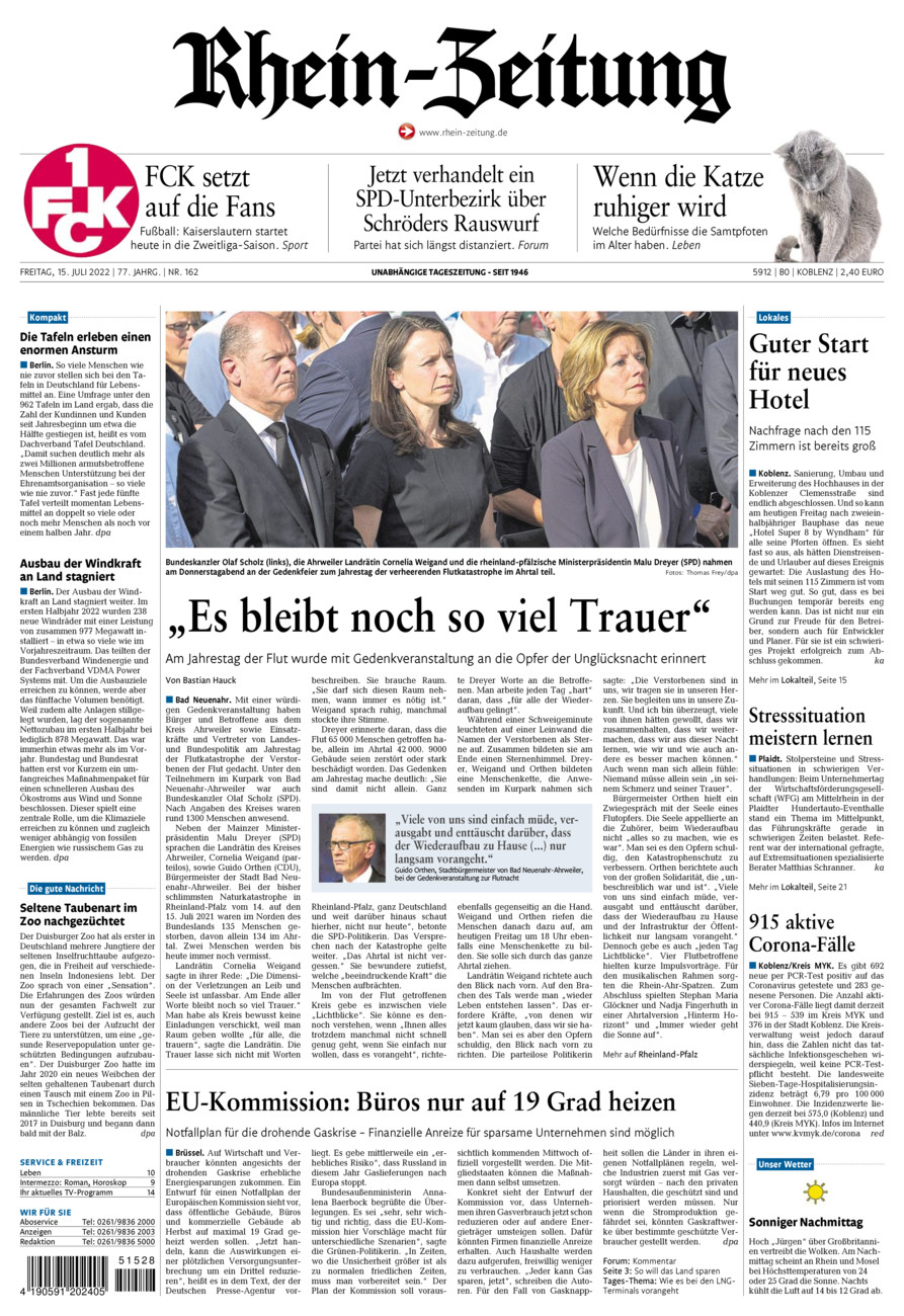 Rhein-Zeitung Koblenz & Region vom Freitag, 15.07.2022