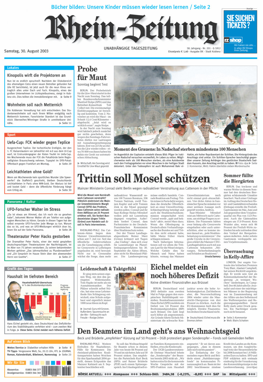 Rhein-Zeitung Koblenz & Region vom Samstag, 30.08.2003
