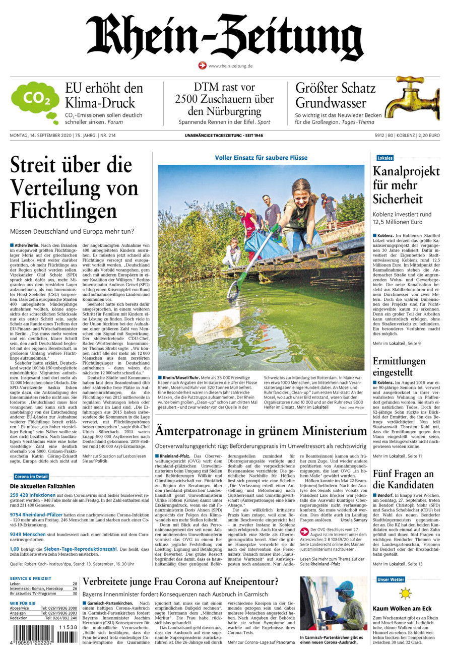 Rhein-Zeitung Koblenz & Region vom Montag, 14.09.2020
