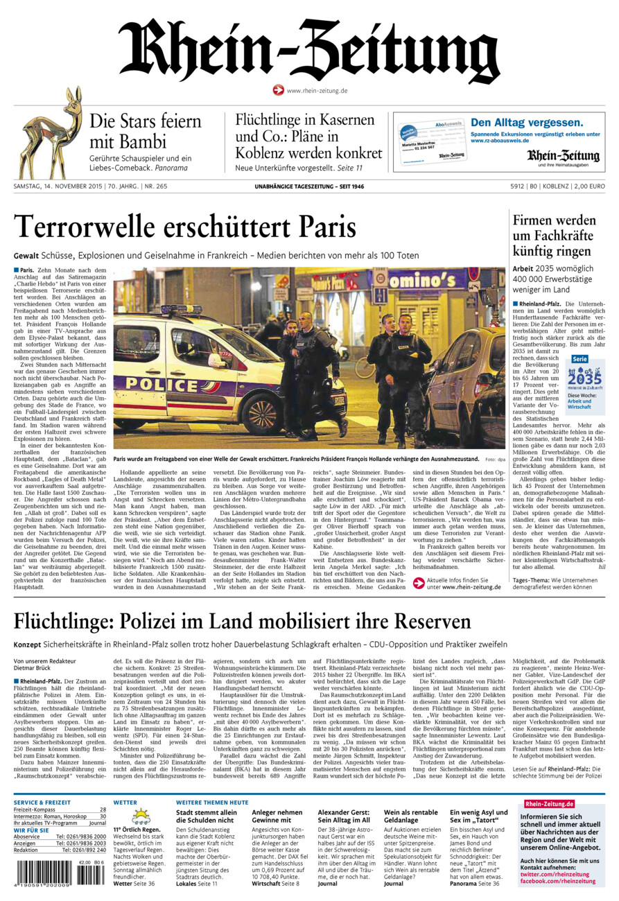 Rhein-Zeitung Koblenz & Region vom Samstag, 14.11.2015