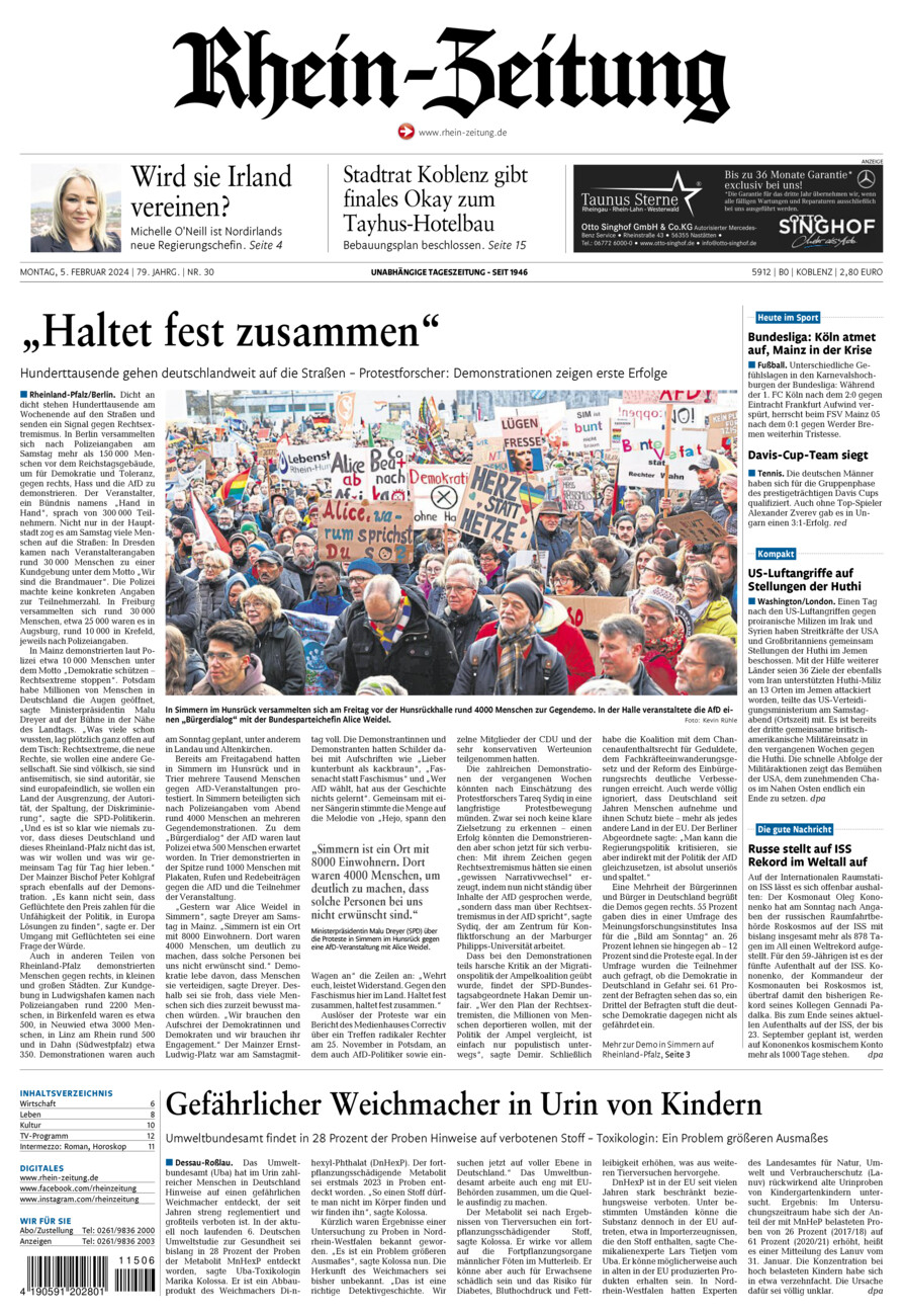 Rhein-Zeitung Koblenz & Region vom Montag, 05.02.2024