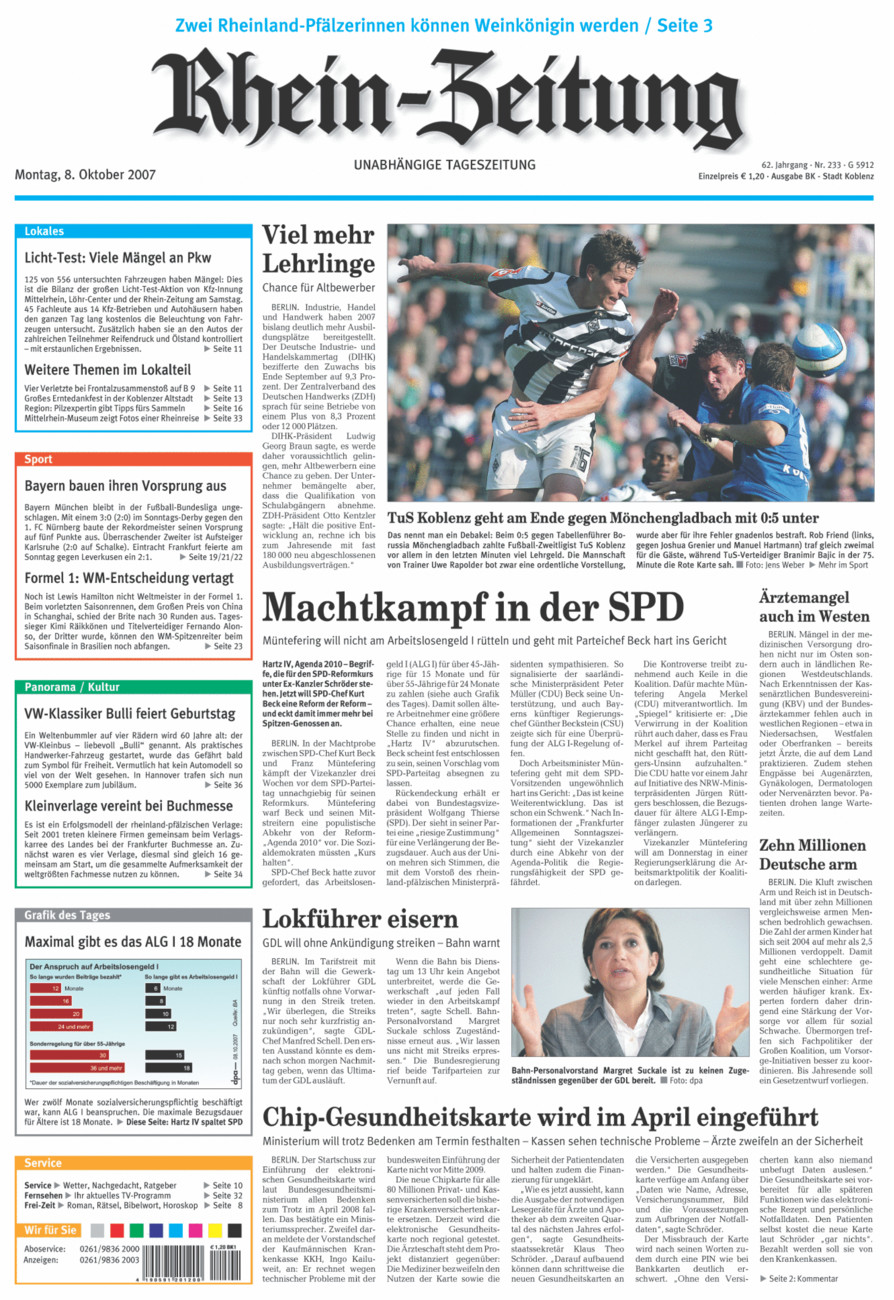 Rhein-Zeitung Koblenz & Region vom Montag, 08.10.2007