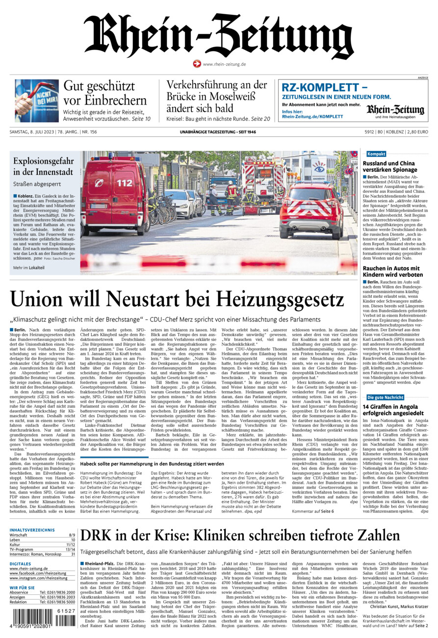 Rhein-Zeitung Koblenz & Region vom Samstag, 08.07.2023