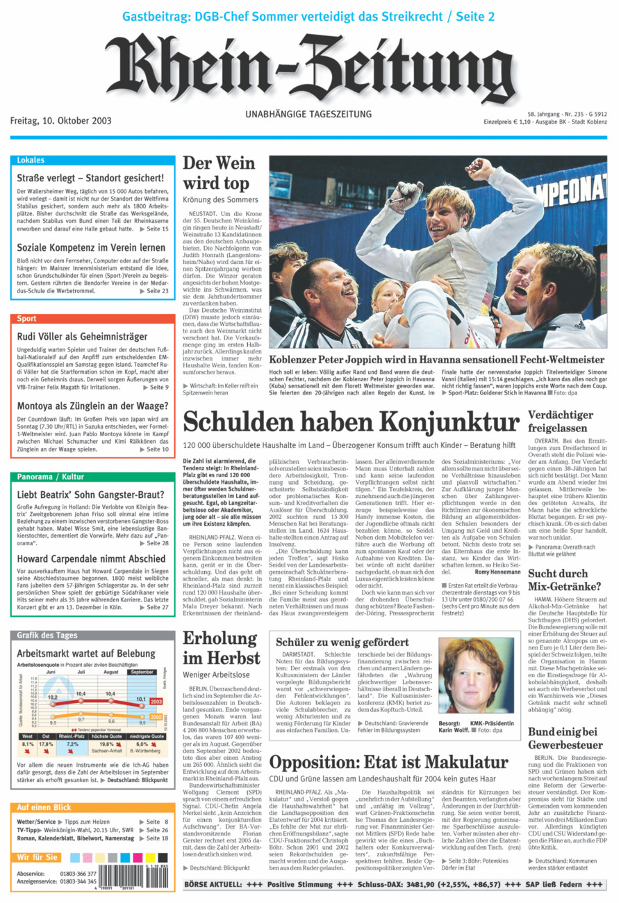 Rhein-Zeitung Koblenz & Region vom Freitag, 10.10.2003