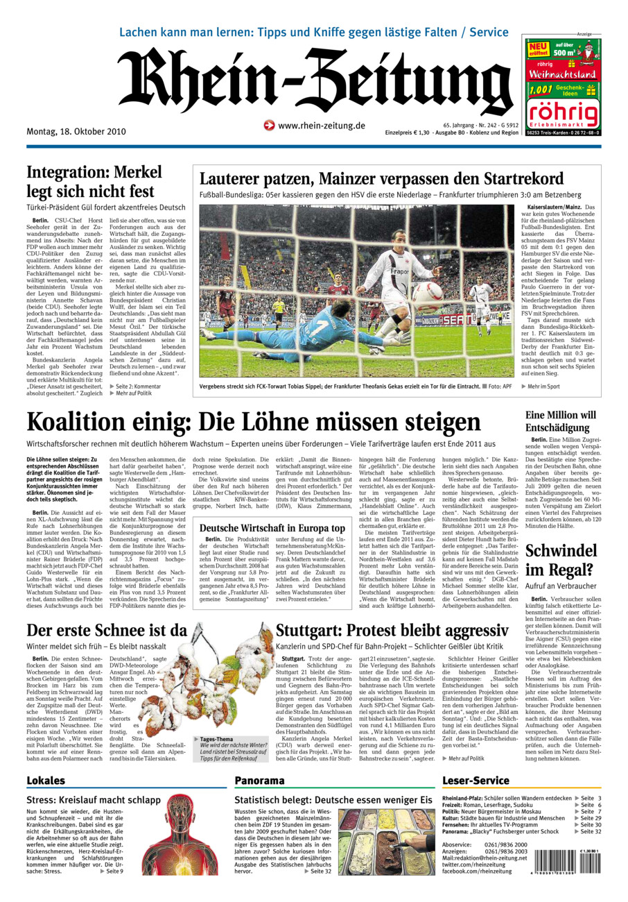 Rhein-Zeitung Koblenz & Region vom Montag, 18.10.2010