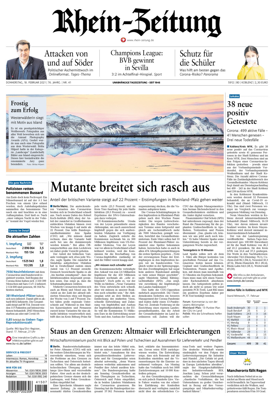 Rhein-Zeitung Koblenz & Region vom Donnerstag, 18.02.2021