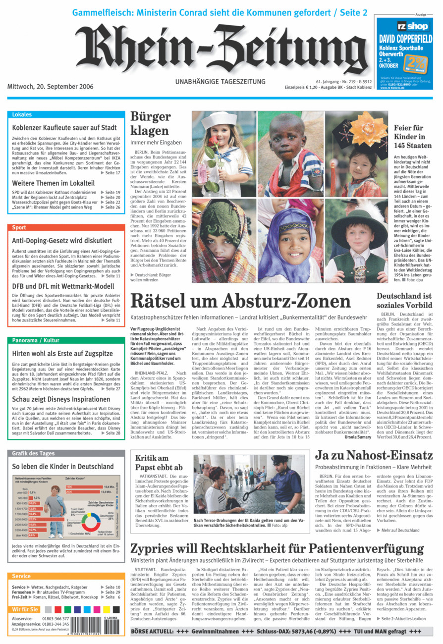 Rhein-Zeitung Koblenz & Region vom Mittwoch, 20.09.2006