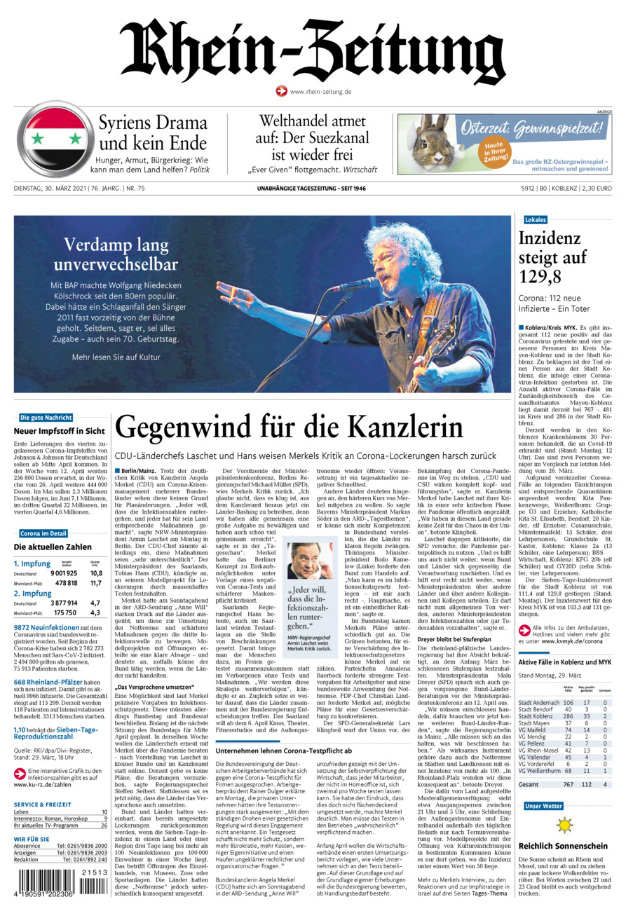 Rhein-Zeitung Koblenz & Region vom Dienstag, 30.03.2021