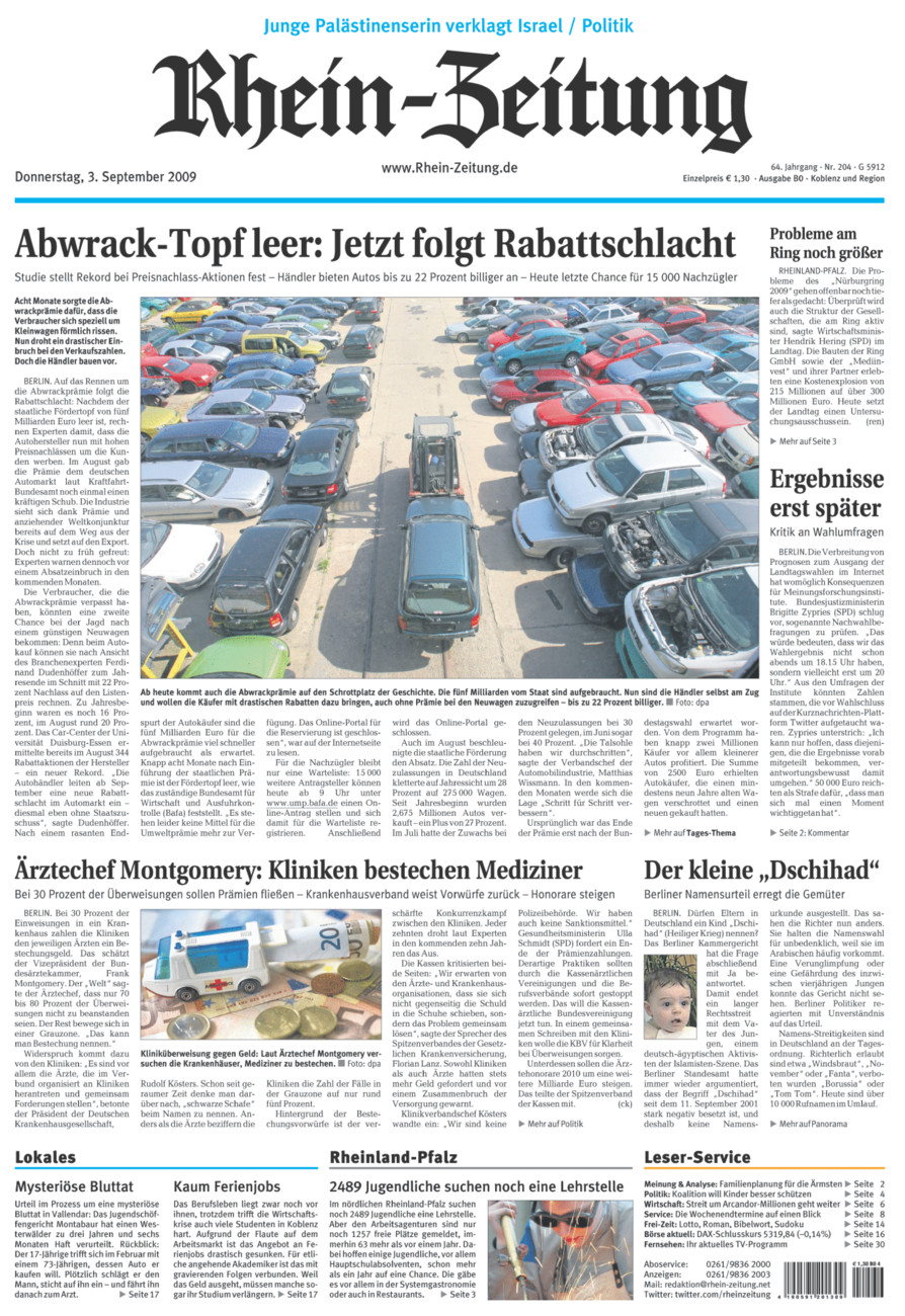 Rhein-Zeitung Koblenz & Region vom Donnerstag, 03.09.2009