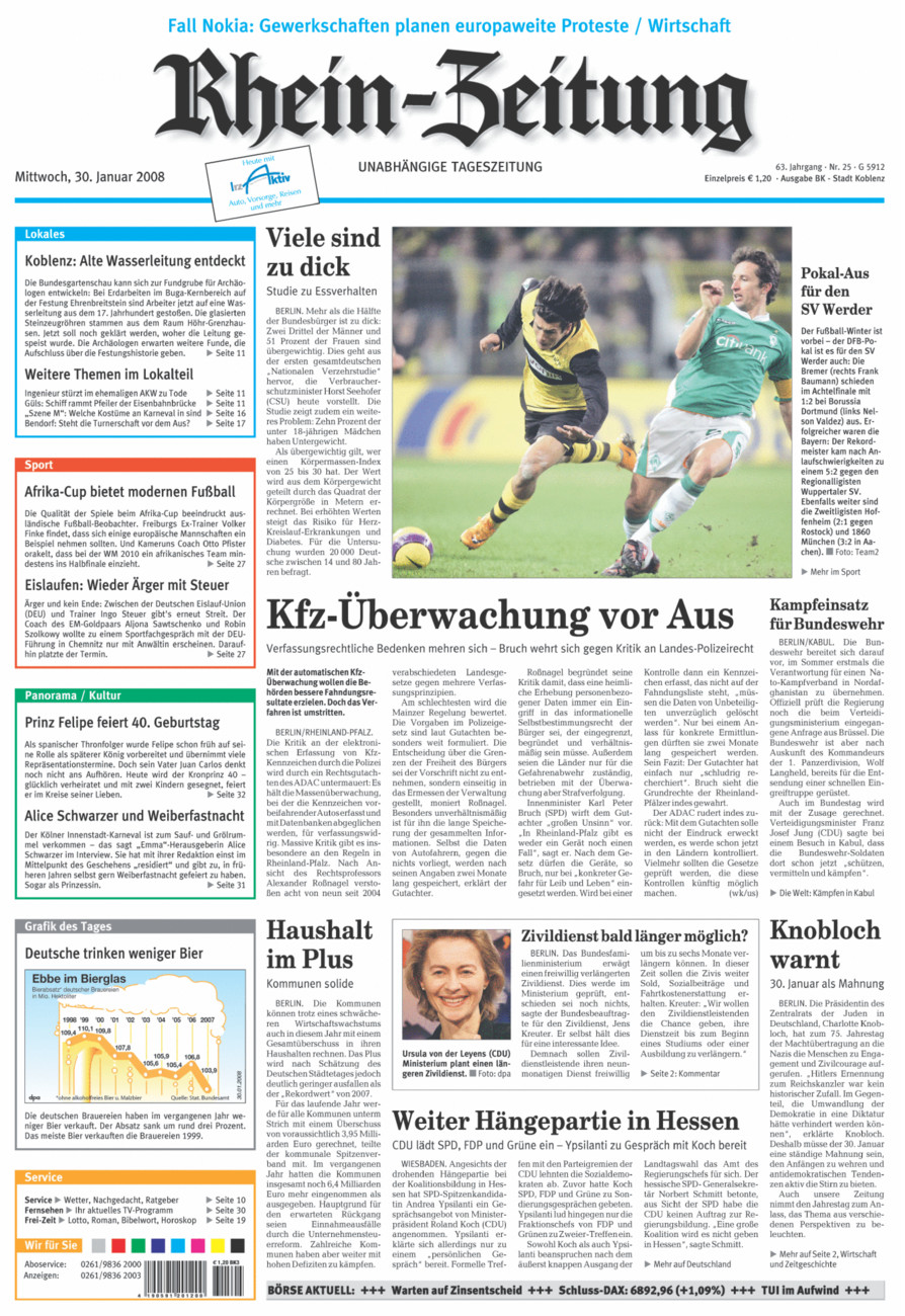 Rhein-Zeitung Koblenz & Region vom Mittwoch, 30.01.2008