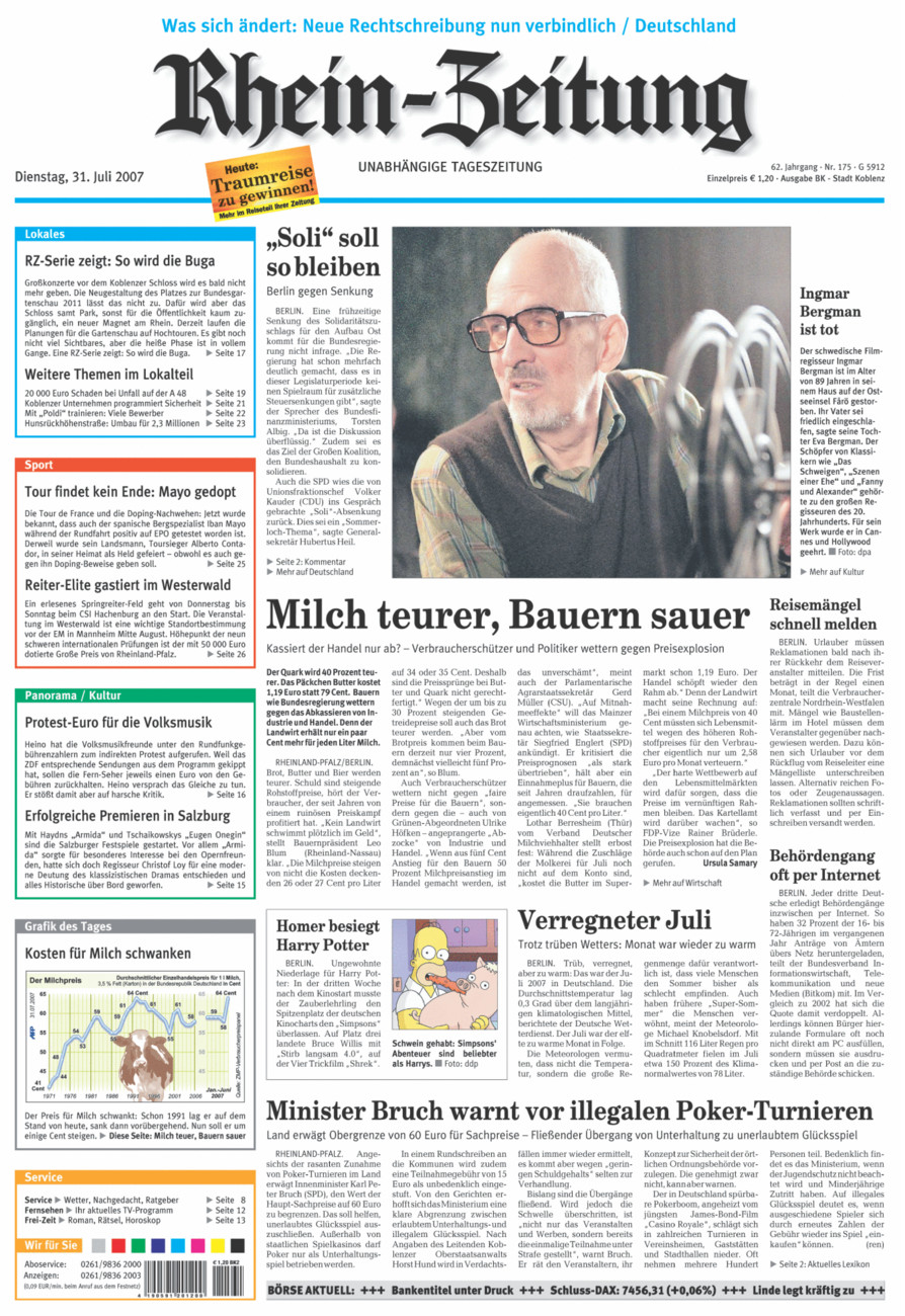 Rhein-Zeitung Koblenz & Region vom Dienstag, 31.07.2007