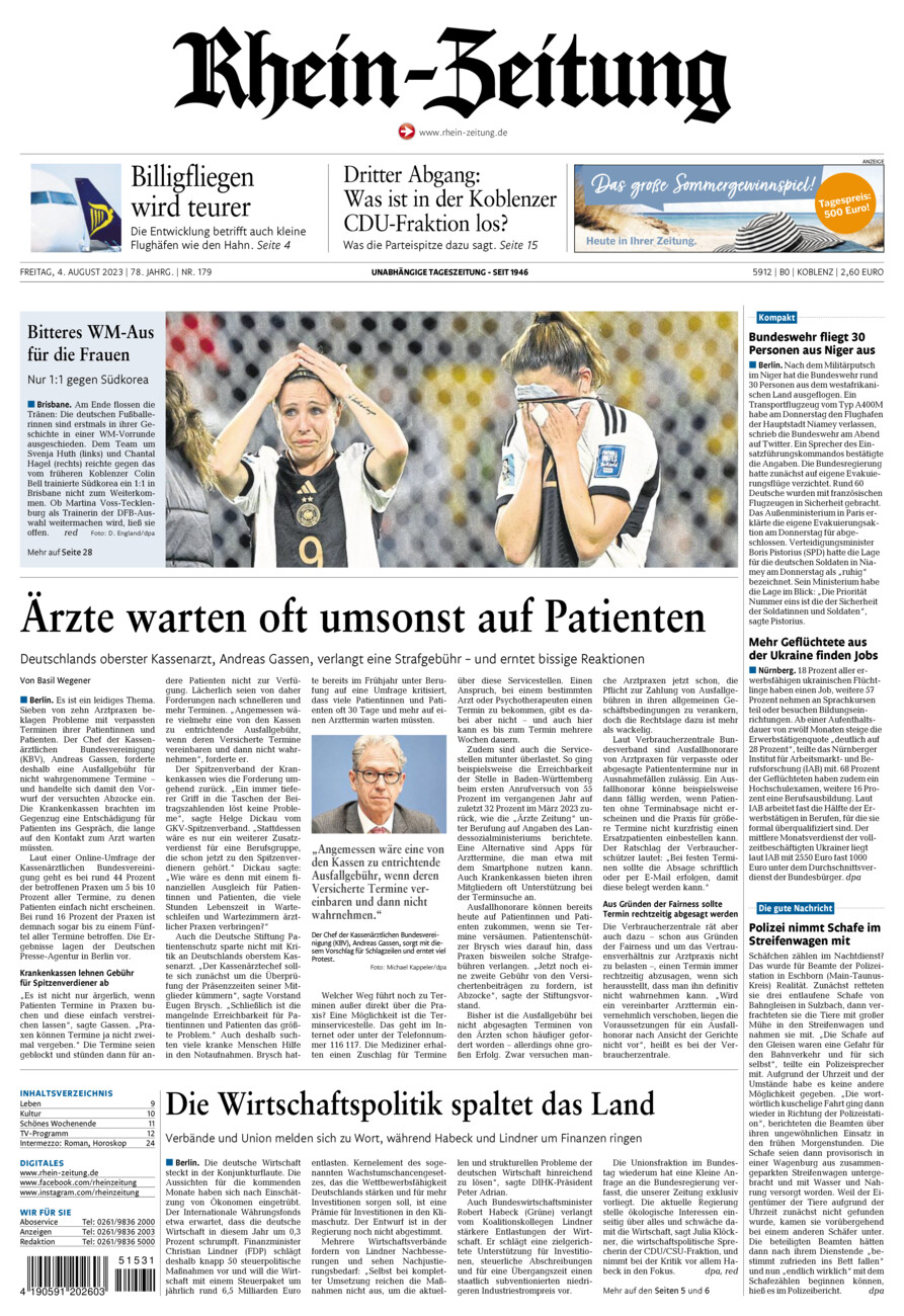 Rhein-Zeitung Koblenz & Region vom Freitag, 04.08.2023